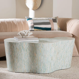 Baxton Studio Bali & Pari Fiorella Capiz Shell Coffee Table Artisan Mother of Pearl Living Room Accent F2508-FT6-Capiz-CT