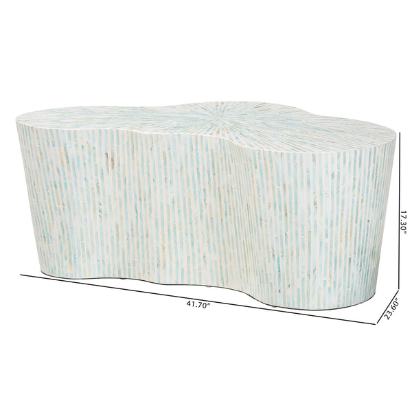 Baxton Studio Bali & Pari Fiorella Capiz Shell Coffee Table Artisan Mother of Pearl Living Room Accent F2508-FT6-Capiz-CT