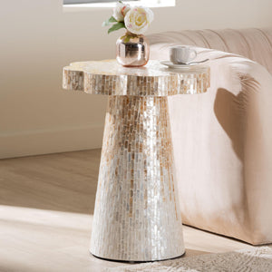 Baxton Studio Bali & Pari Beile Handcrafted Capiz Shell Pedestal End Table for Coastal Living Rooms F2508-FT9-Capiz-ET