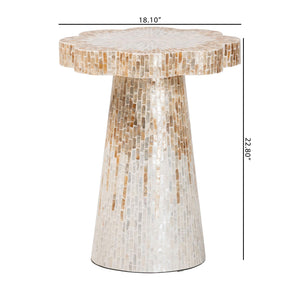 Baxton Studio Bali & Pari Beile Handcrafted Capiz Shell Pedestal End Table for Coastal Living Rooms F2508-FT9-Capiz-ET