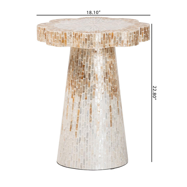 Baxton Studio Bali & Pari Beile Handcrafted Capiz Shell Pedestal End Table for Coastal Living Rooms F2508-FT9-Capiz-ET