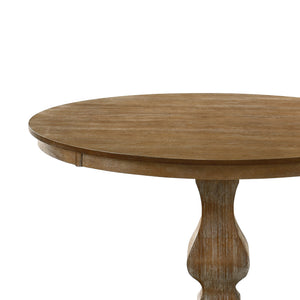 English Elm Christopher Knight Home® - Round Rustic Dining Table With Carved Pedestal Base - Natural Wood Look, Seats 4, Timeless Charm N771P355874G_N771P355875G