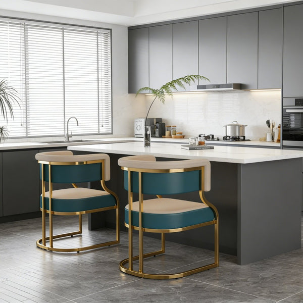 English Elm Modern Gold Iron Frame Pu Leather Armless Dining Chairs Ergonomic Cushioned Set W2699P430962