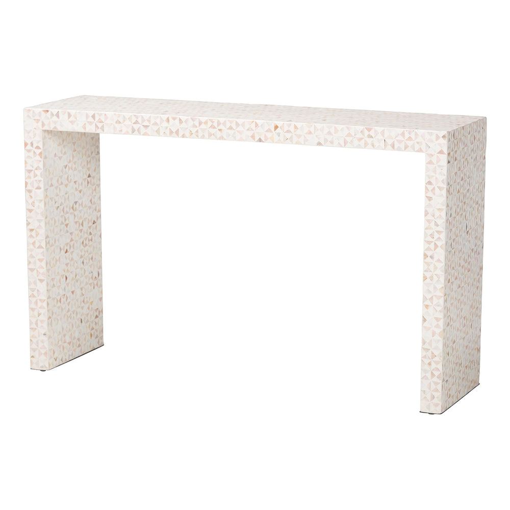 Baxton Studio Bali & Pari Capiz Shell Waterfall Console Table Handcrafted Mosaic Inlay Entryway F2508-FT23-MOP-Console Table