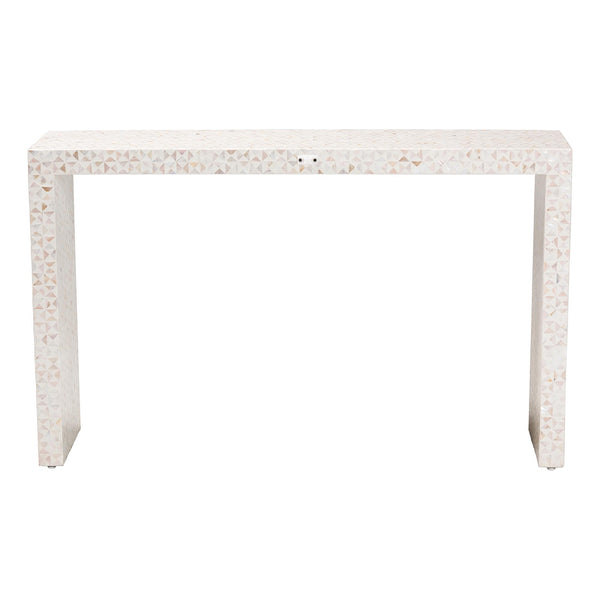 Baxton Studio Bali & Pari Capiz Shell Waterfall Console Table Handcrafted Mosaic Inlay Entryway F2508-FT23-MOP-Console Table