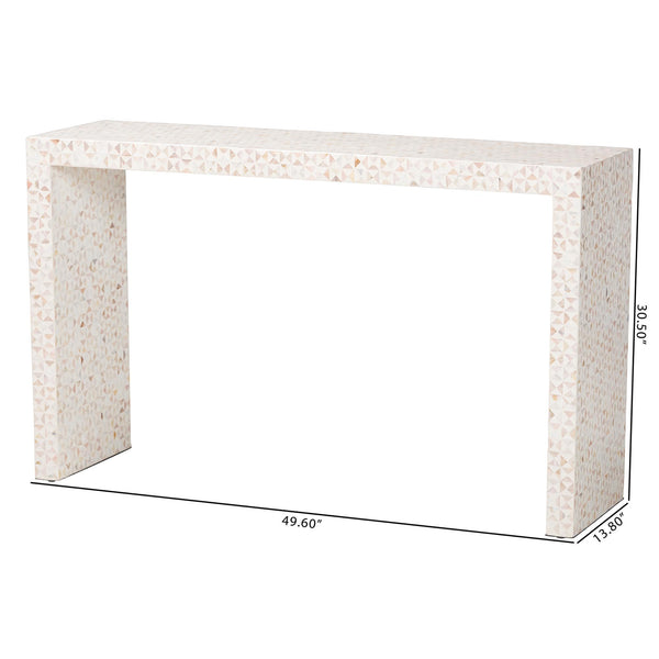 Baxton Studio Bali & Pari Capiz Shell Waterfall Console Table Handcrafted Mosaic Inlay Entryway F2508-FT23-MOP-Console Table