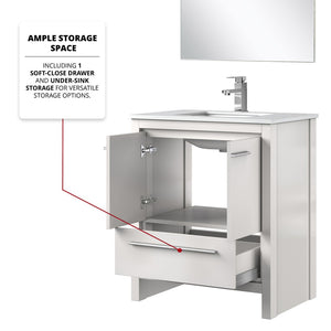 English Elm White Bath Vanity Set With 30" Quartz Top, Chrome Faucet & 28" Mirror For Modern Bathroom Upgrade B2731S02055-GIGA