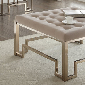 English Elm Beige Tufted Cocktail Ottoman with Plush Padded Cushion, Champagne Finish, 36" Square, Elegant Seating B062P209193