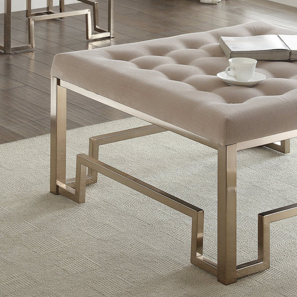 English Elm Beige Tufted Cocktail Ottoman with Plush Padded Cushion, Champagne Finish, 36" Square, Elegant Seating B062P209193