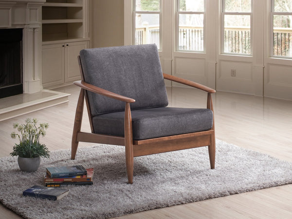 English Elm Alisa Charcoal Fabric Accent Chair with Brown Wood Finish, Removable Cushion, Foam Seat Comfort B2726S00384