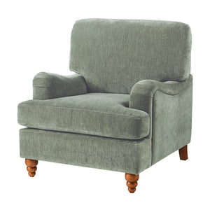 English Elm Candor Overstuffed Accent Chair with English Roll Arms and Walnut Turned Legs Sage B050P466461