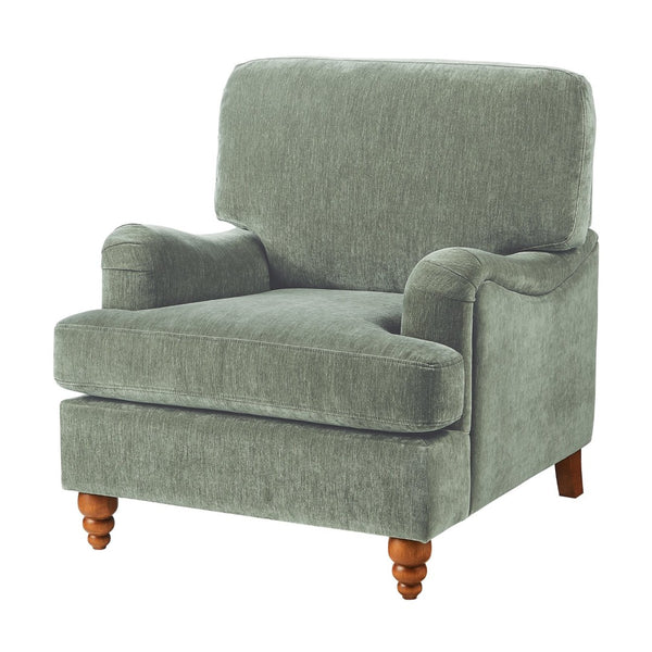 English Elm Candor Overstuffed Accent Chair with English Roll Arms and Walnut Turned Legs Sage B050P466461