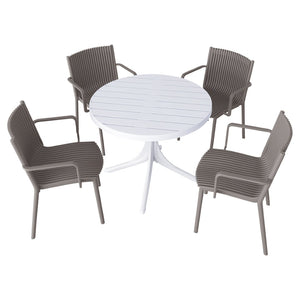 English Elm Summer 5 Piece Stackable Polypropylene Outdoor Dining Set with Round Table for Patios Warm Grey,White W3450S00023