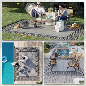 English Elm Outsunny Reversible Outdoor Rug 9'x12' Waterproof Plastic Straw Mat for Patio RV Beach Deck Picnic W2225P200442