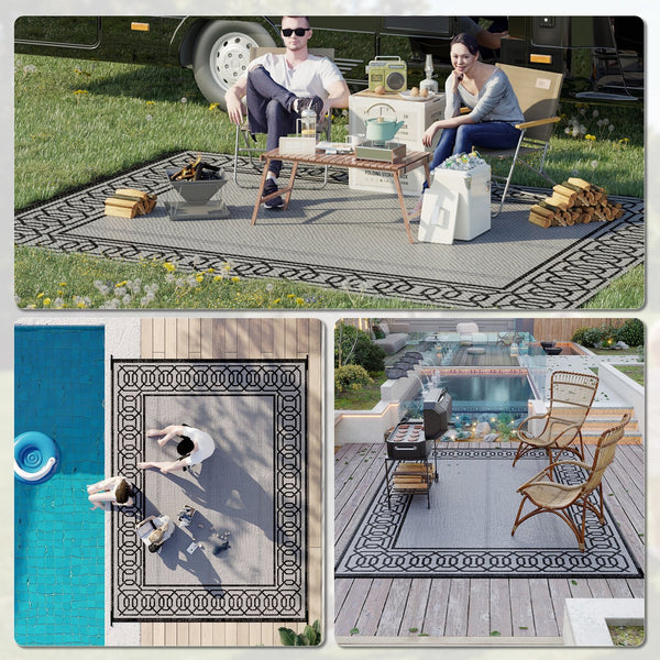 English Elm Outsunny Reversible Outdoor Rug 9'x12' Waterproof Plastic Straw Mat for Patio RV Beach Deck Picnic W2225P200442