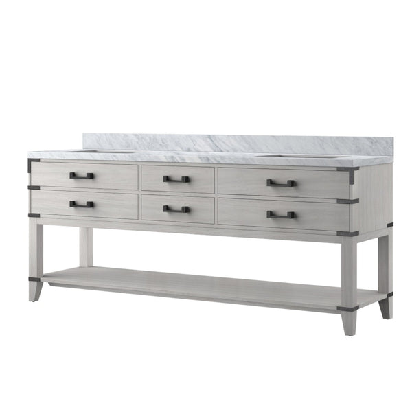 English Elm White Oak Double Bath Vanity 80" W X 22" D, Elegant Carrara Marble Top, Soft-Close Drawers & Storage B2731P260355-GIGA
