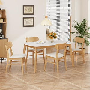 English Elm [video] 5 Piece Mid-century Rubberwood Dining Set with Cushioned Chairs for Modern Homes Light Beige,White+Oak N759S005002K