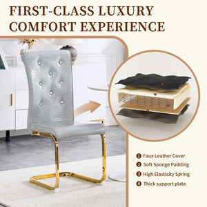 English Elm Luxury Pu Upholstered Dining Chair Set of 4 with Channel Stitching and Metal Legs Gray W1512P491851