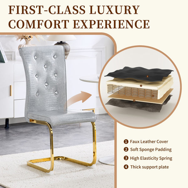 English Elm Luxury Pu Upholstered Dining Chair Set of 4 with Channel Stitching and Metal Legs Gray W1512P491851