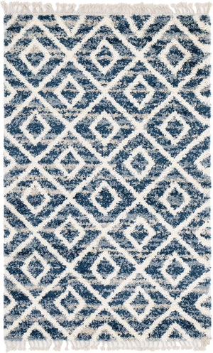 Unique Loom Hygge Shag Diamond Machine Made Geometric Rug Blue, Beige/Ivory 5' 1" x 8' 0"