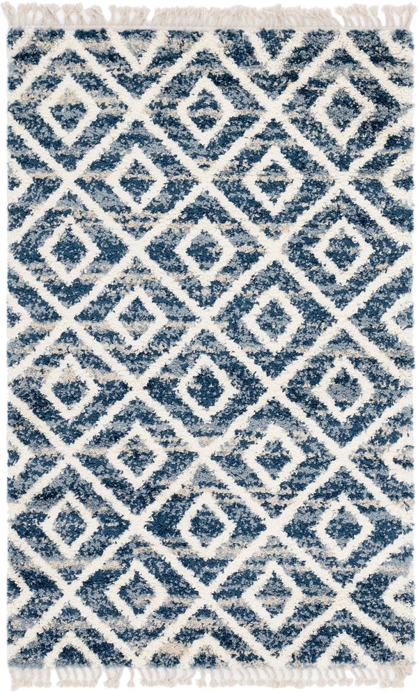 Unique Loom Hygge Shag Diamond Machine Made Geometric Rug Blue, Beige/Ivory 5' 1" x 8' 0"