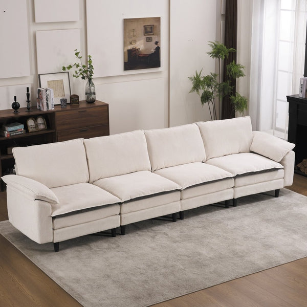English Elm 129.92" Chenille Cloud Sectional Modular L Shaped Sofa with Ottoman Deep Lounge Seating W5029S00003