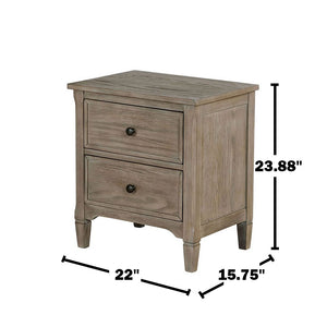 English Elm 2-Drawer Rustic Nightstand with Round Bronze Pulls, Wire-Brushed Warm Gray Finish, Compact Storage B016P356197