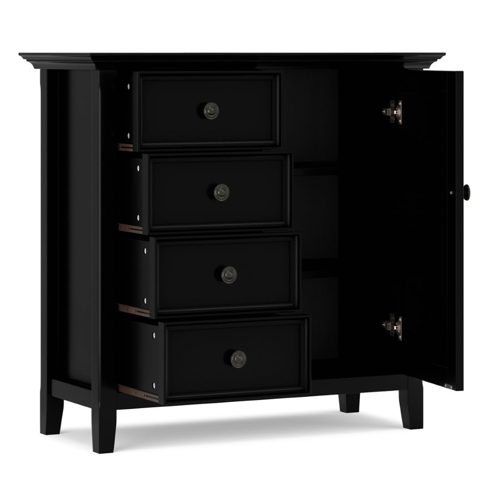 English Elm Amherst Four Drawer Pine Wood Cabinet Black Finish Bronze Hardware Entryway Storage B136P436054
