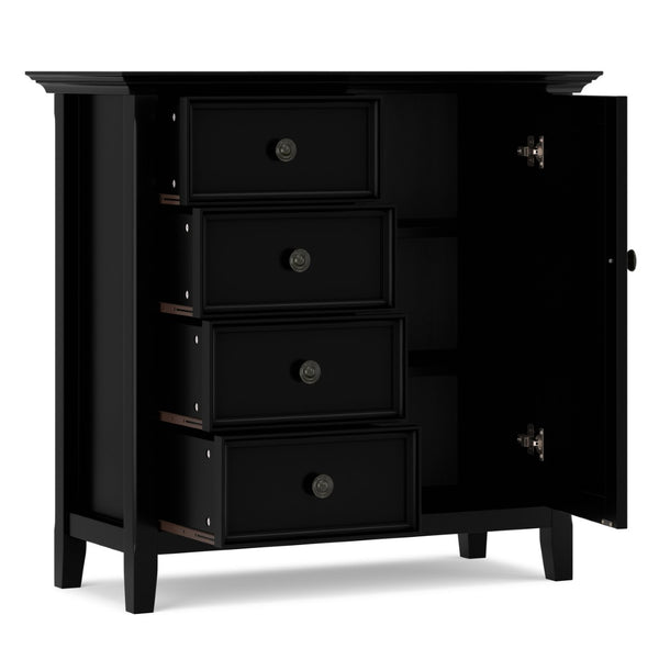 English Elm Amherst Four Drawer Pine Wood Cabinet Black Finish Bronze Hardware Entryway Storage B136P436054