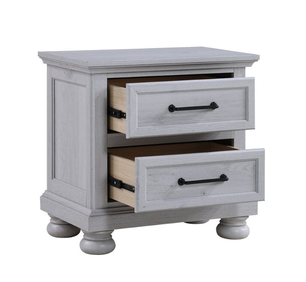 English Elm 2-frawer Gray Nightstand with Usb Ports Transitional Millwork Bun Feet Bedside Table B2709P453739