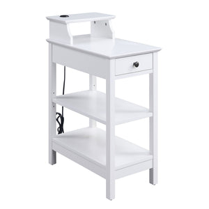English Elm White 3-shelf Side Table with Drawer, Adjustable Shelf & USB Charging Dock for Living Room Charm B062P186479
