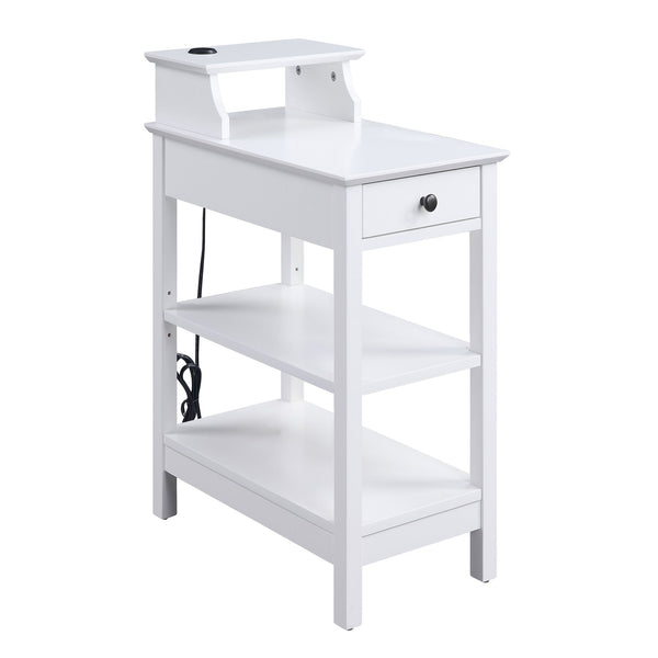 English Elm White 3-shelf Side Table with Drawer, Adjustable Shelf & USB Charging Dock for Living Room Charm B062P186479