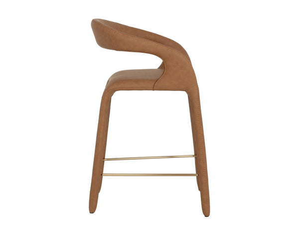 Sunpan ATIKA Modern Counter Stool in Warm Milliken Cognac - Ergonomic Comfort for Stylish Dining Spaces 112761