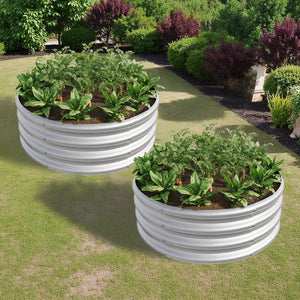 English Elm 2PCS Tall Round Raised Garden Beds 32" x 11.4" Metal Planter Boxes for Vegetables Flowers Herbs Silver W840P321518