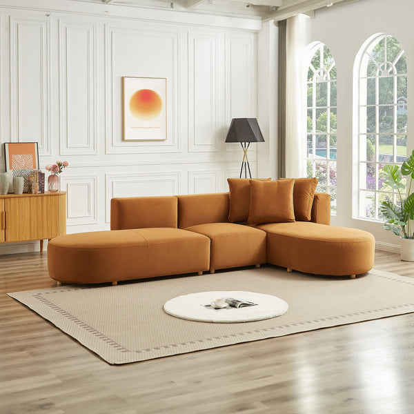 English Elm Ashcroft Furniture - Orby Velvet Sectional Sofa In Warm Cognac – Mid-Century Style, Right-Facing Comfort For Any Space B183S00049