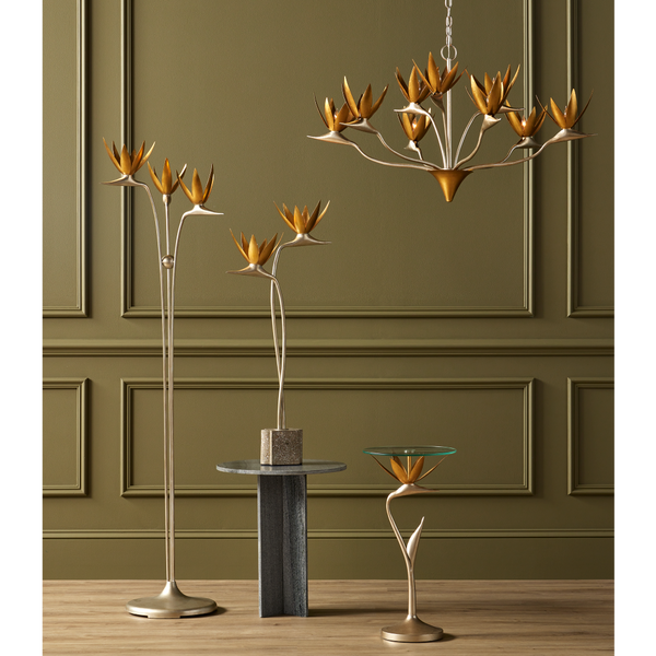 Paradiso Nature-Inspired Gold & Silver Accent Table with Glass Top - Bohemian Elegance & Charm