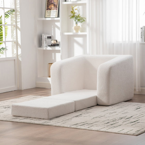 English Elm 40" Chenille Cloud Floor Chair Convertible Sleeper Sofa Lounge for Dorm Apartment Bedroom Ivory W3118P388895