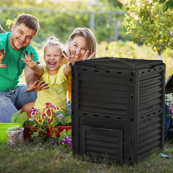 English Elm Outsunny 80 Gallon Outdoor Compost Bin - Easy Assembly, Fast Aeration For Rich, Nutrient-Dense Soil W2225P217239-GIGA