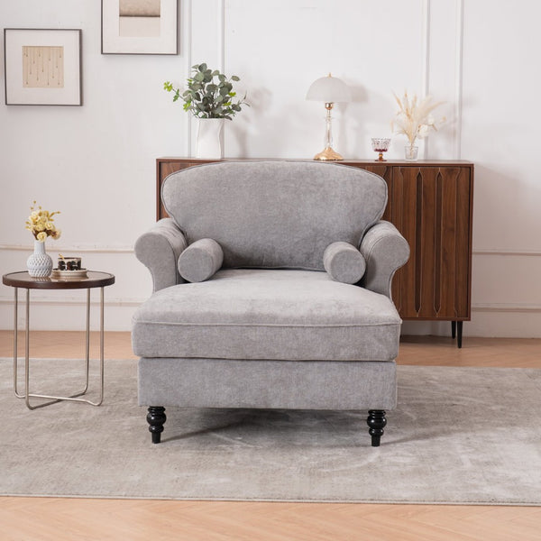 English Elm [new] Chenille Upholstered Chaise Lounge Sleeper Chair with Pocketed Spring Cushions W2363S00086