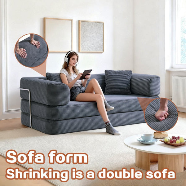 English Elm Floor Sofa Bed Modular Corduroy Convertible Lounge with Steel Frame for Living Room Antique Gray W3565P397201