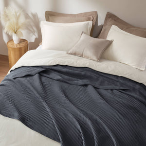 JLA Home Madison Park - Cotton waffle weave blanket — ultra-soft, breathable, OEKO-TEX certified for lightweight year-round comfort Dark Grey BR51N-5004