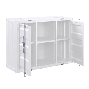 English Elm White Metal Server with Open Shelving, Recessed Panels & 2 Cabinet Doors for Stylish Storage and Display B062P189068