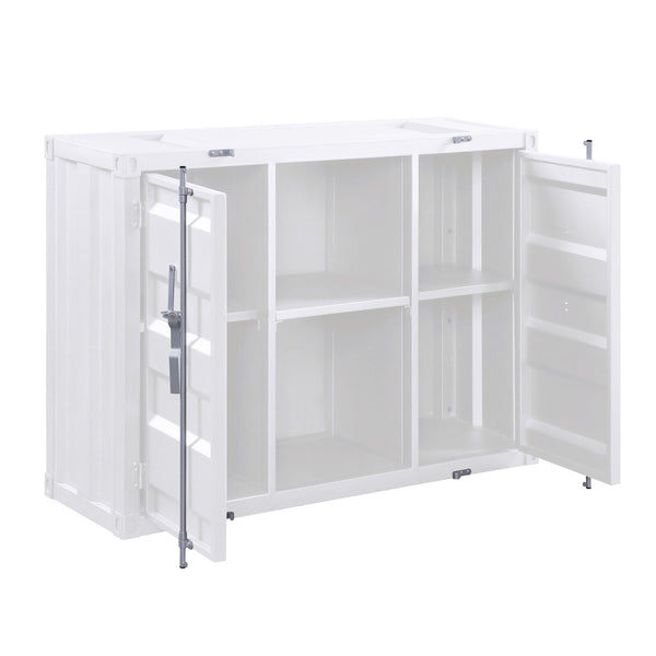 English Elm White Metal Server with Open Shelving, Recessed Panels & 2 Cabinet Doors for Stylish Storage and Display B062P189068