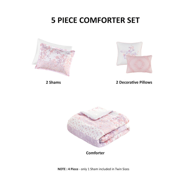 English Elm Floral Paisley Comforter Set Twin/Twin XL - Soft Microfiber, Anti-Microbial, Decorative Pillows Pink 19.68 L x 12.99 W x 6.3 H B035P294217