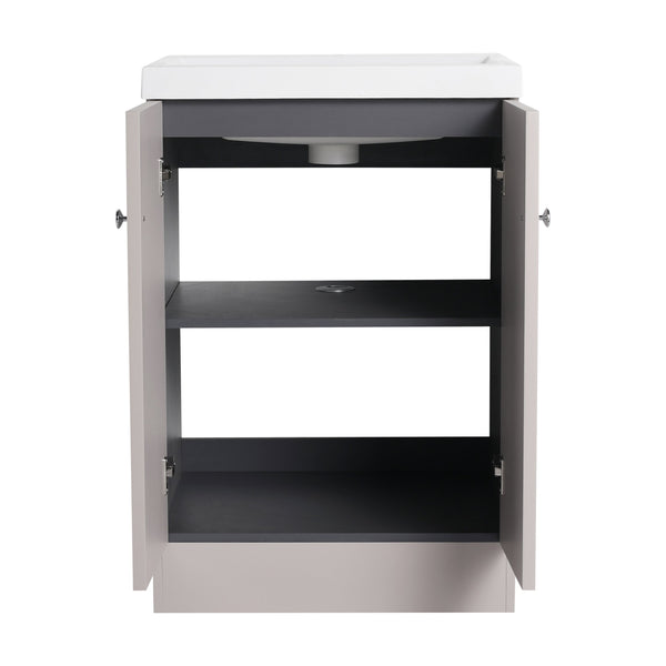 English Elm 24" Freestanding Bathroom Vanity with White Resin Sink, Soft-Close Doors, Adjustable Shelf, Durable Plywood Finish khaki W999S00334