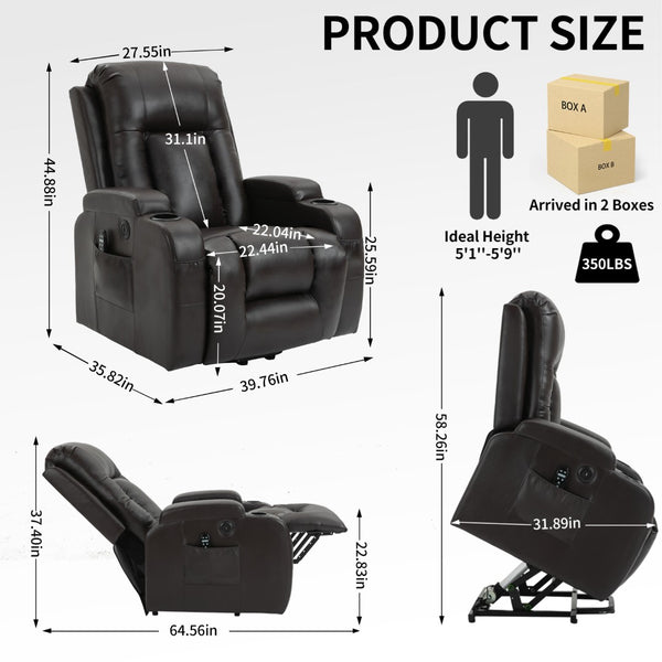 English Elm Infinite Power Lift Recliner with Massage Heating and Usb for Elderly Support W1803S00057