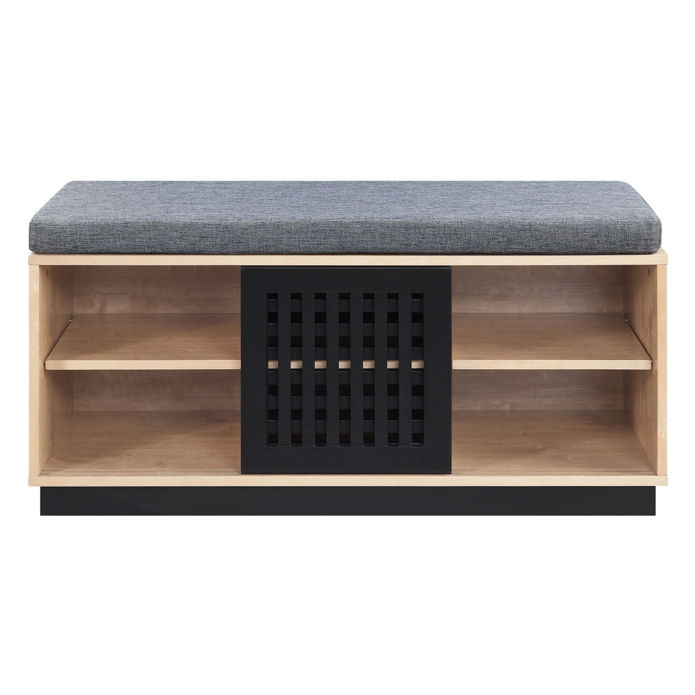 English Elm Gamaliel Oak & Espresso Storage Bench with Padded Seat, 3 Shelves, Tapered Legs, 330lb Capacity B2726P290580