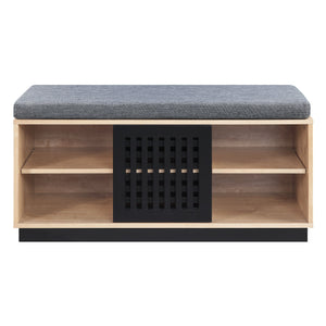 English Elm Gamaliel Oak & Espresso Storage Bench with Padded Seat, 3 Shelves, Tapered Legs, 330lb Capacity B2726P290580
