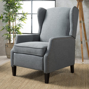 English Elm Christopher Knight Home® - Pushback Recliner Chair with Nailhead Trim and Wingback Design, Plush Fabric Comfort for Living Rooms Charcoal 60760.00CCL