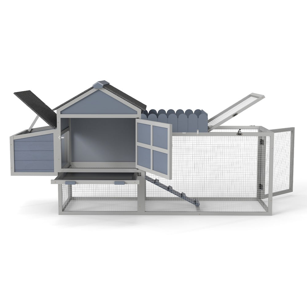 English Elm 80" Pine Backyard Chicken Coop Two Tier Hen House with Planter Nesting Box and Run W2181P356238